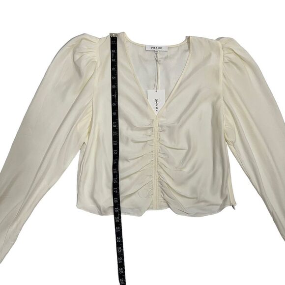 Frame Long-Sleeve Blouse Medium Off-White w V-Neck Ruched NEW W TAGS !! - Picture 9 of 14